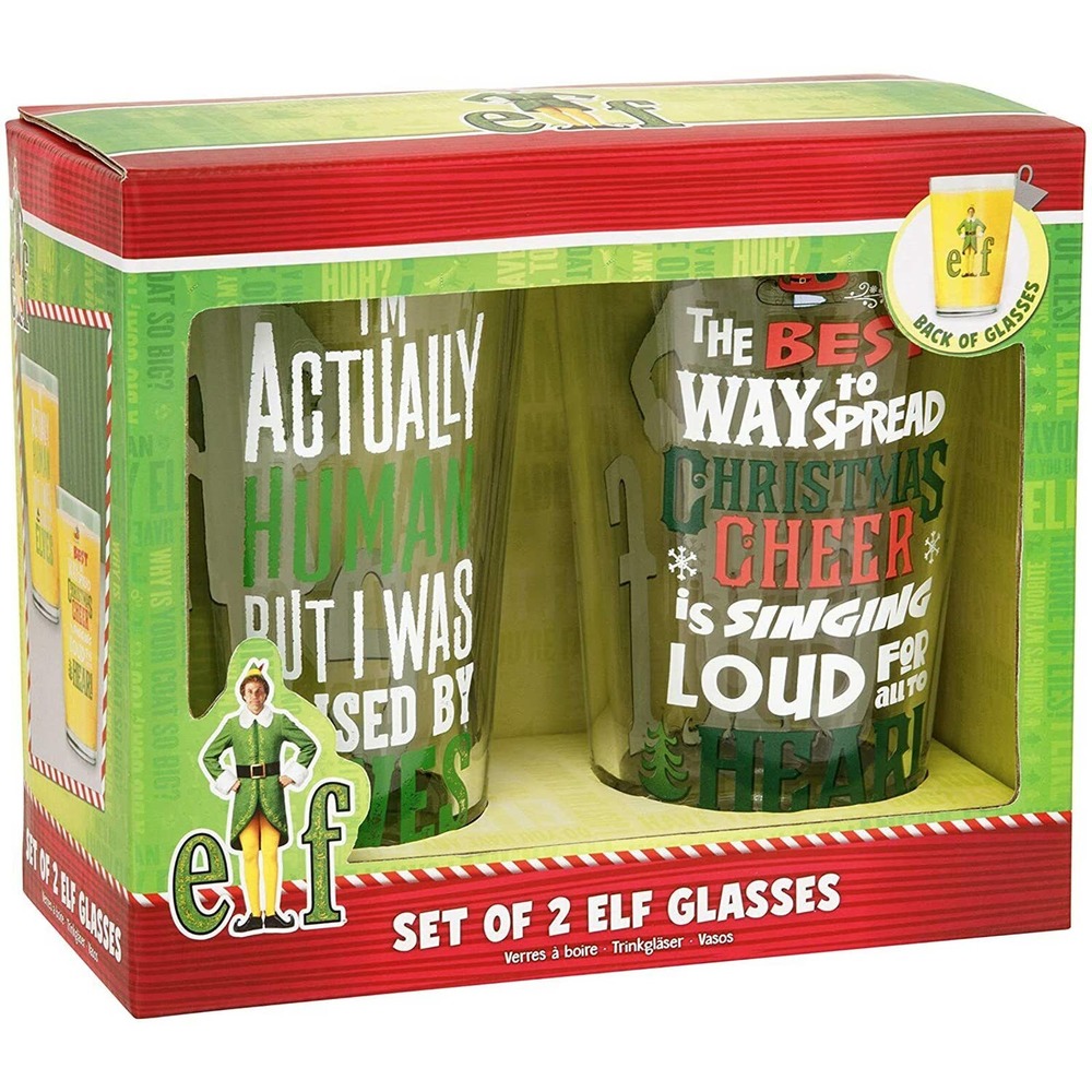 Paladone Elf Movie Drinking Glasses Set of 2, 450 milliliters Christmas Glasses